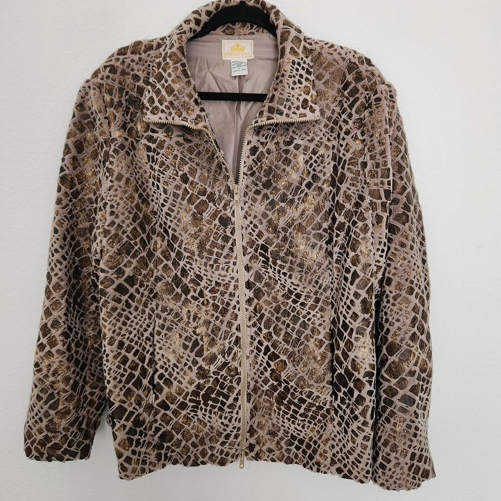 Morgan Cole Womens Vintage Snake Print Zip Front Jacket Lined Size XL